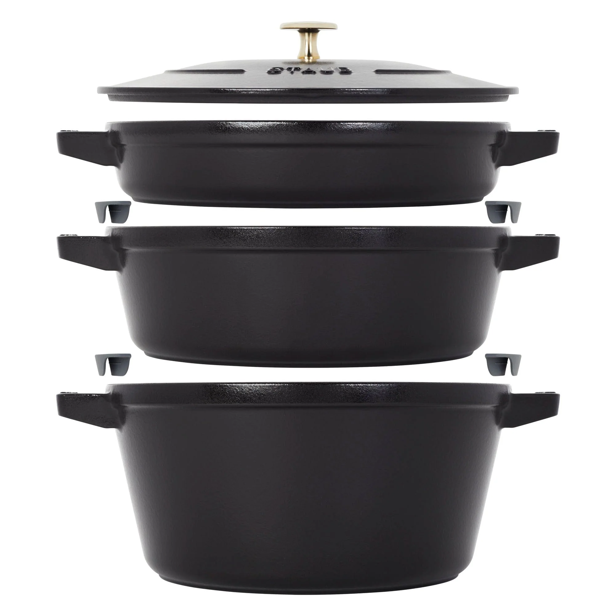 Staub Cast Iron Set 4-pc, Stackable Space-Saving Cookware Set, Dutch Oven with Lid, Matte Black