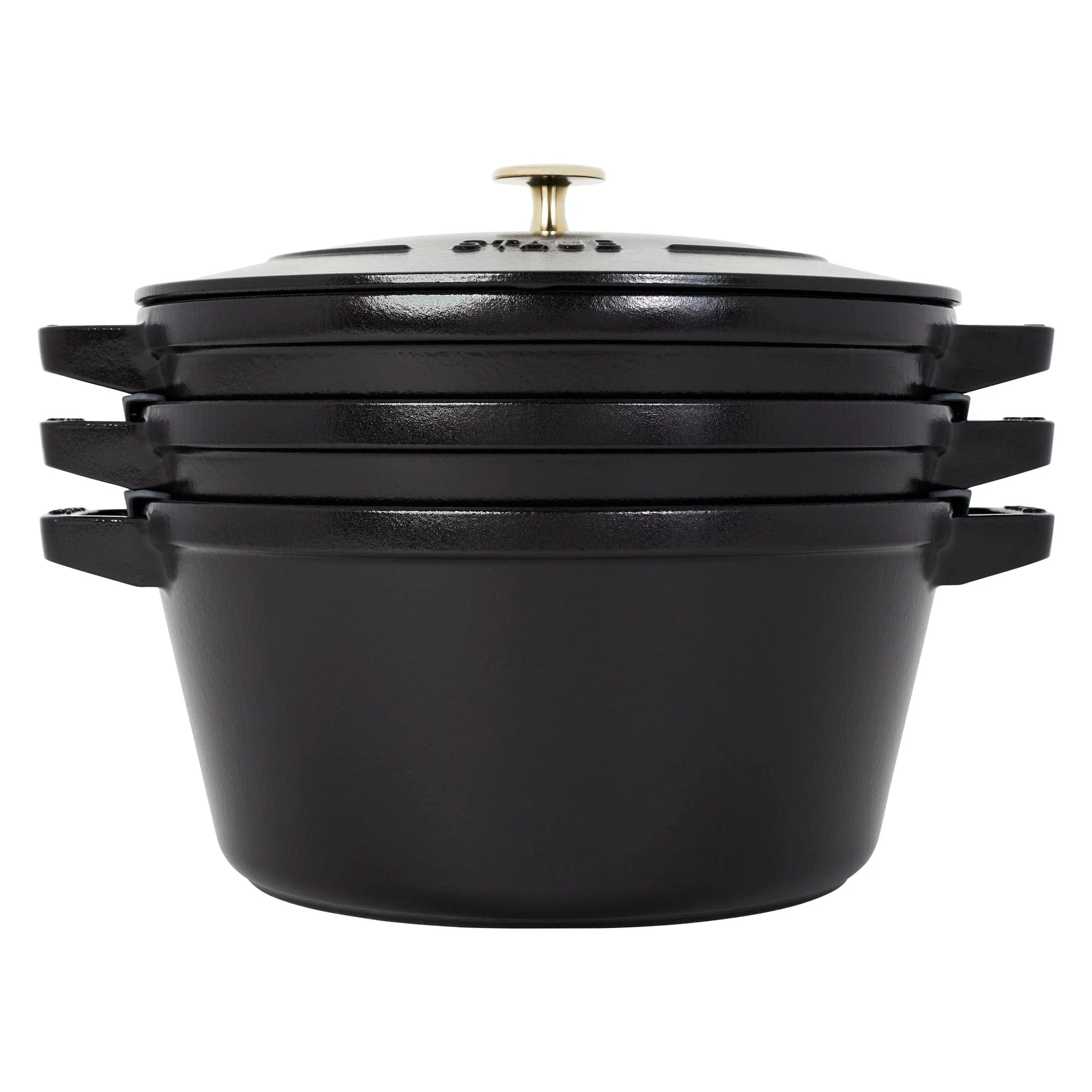 Staub Cast Iron Set 4-pc, Stackable Space-Saving Cookware Set, Dutch Oven with Lid, Matte Black - Image 8
