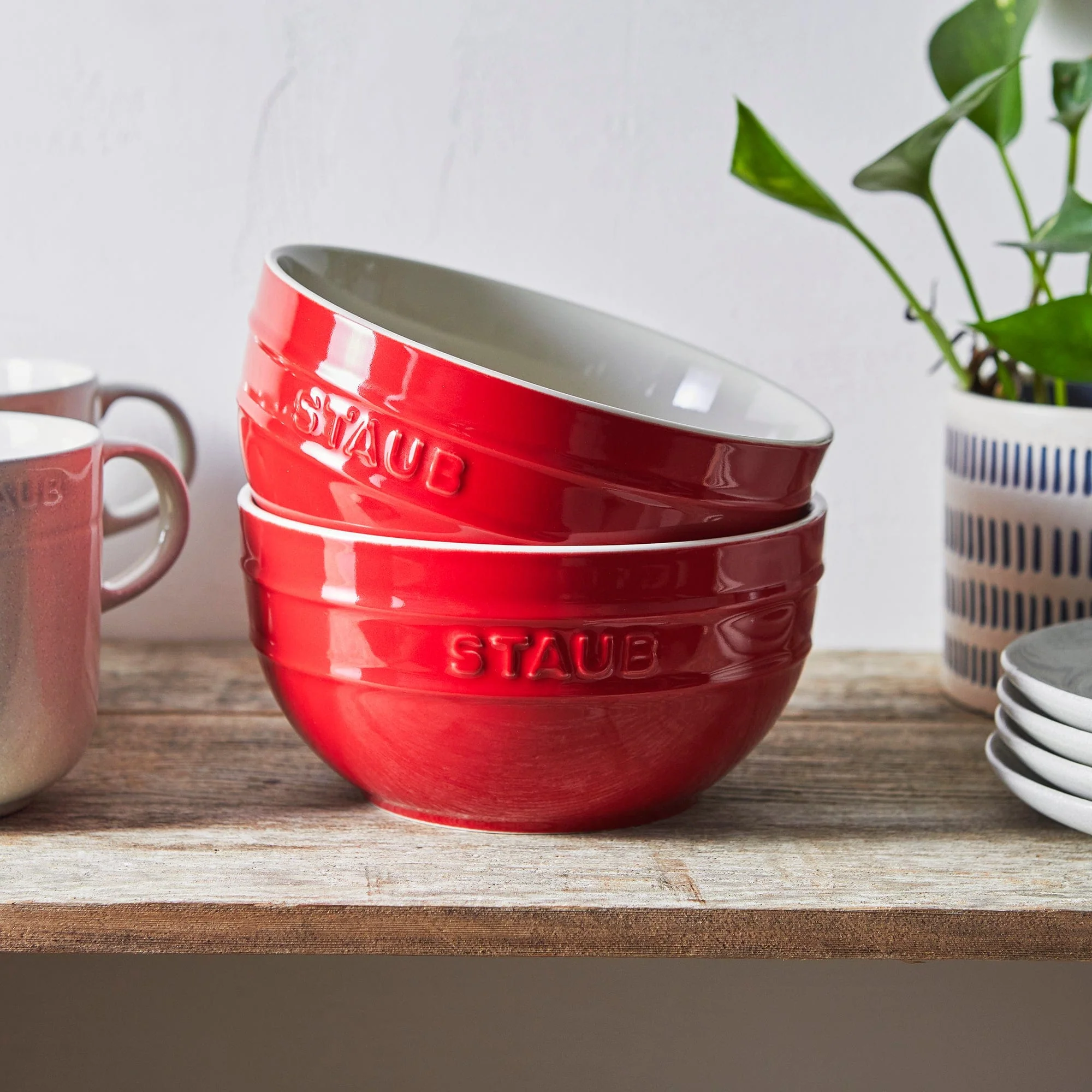 Staub Ceramic 2-pc Large Universal Bowl Set - Cherry - Image 2