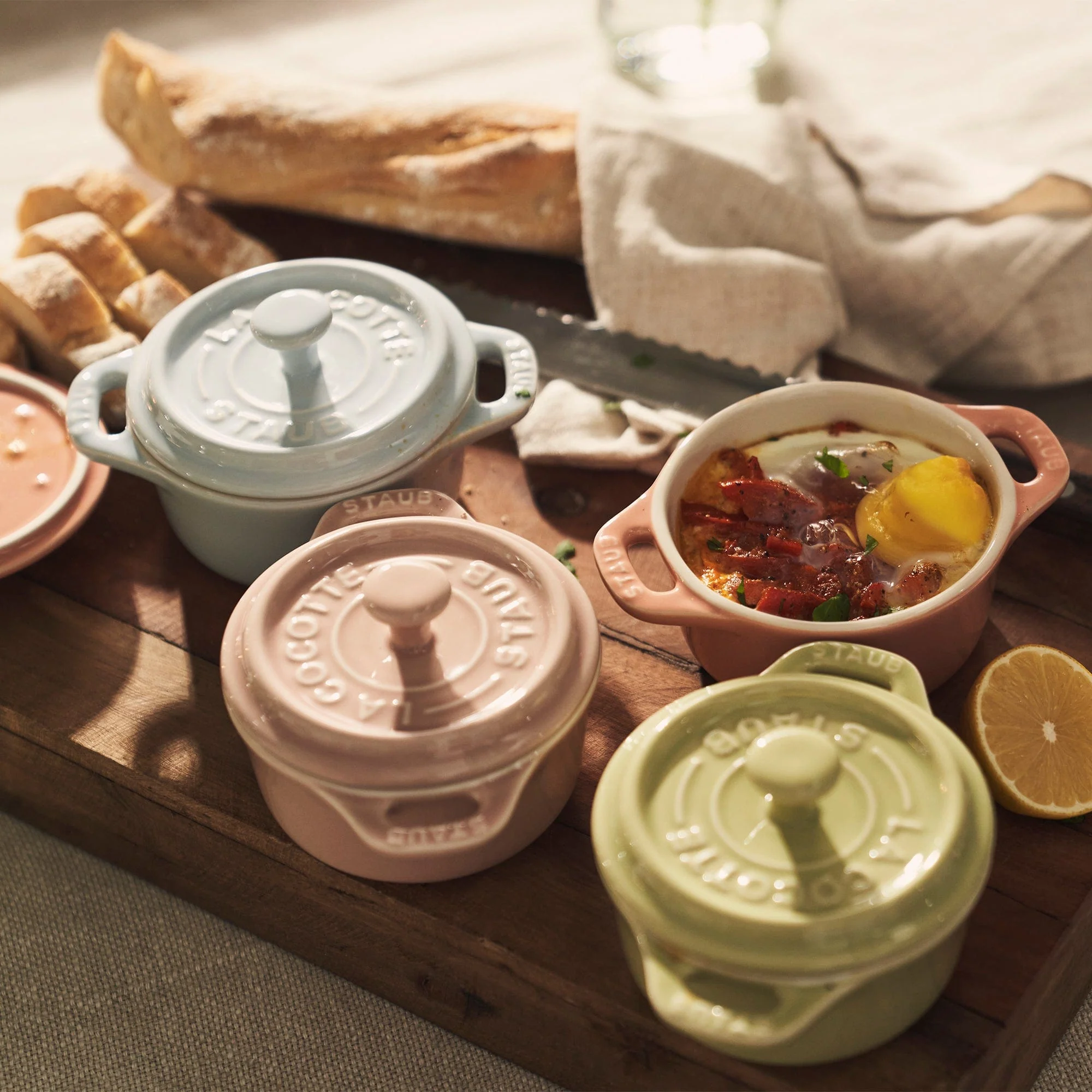 Staub Ceramic 6-pc Mini Round Cocotte Set - Macaron Pastel Colors - Image 3