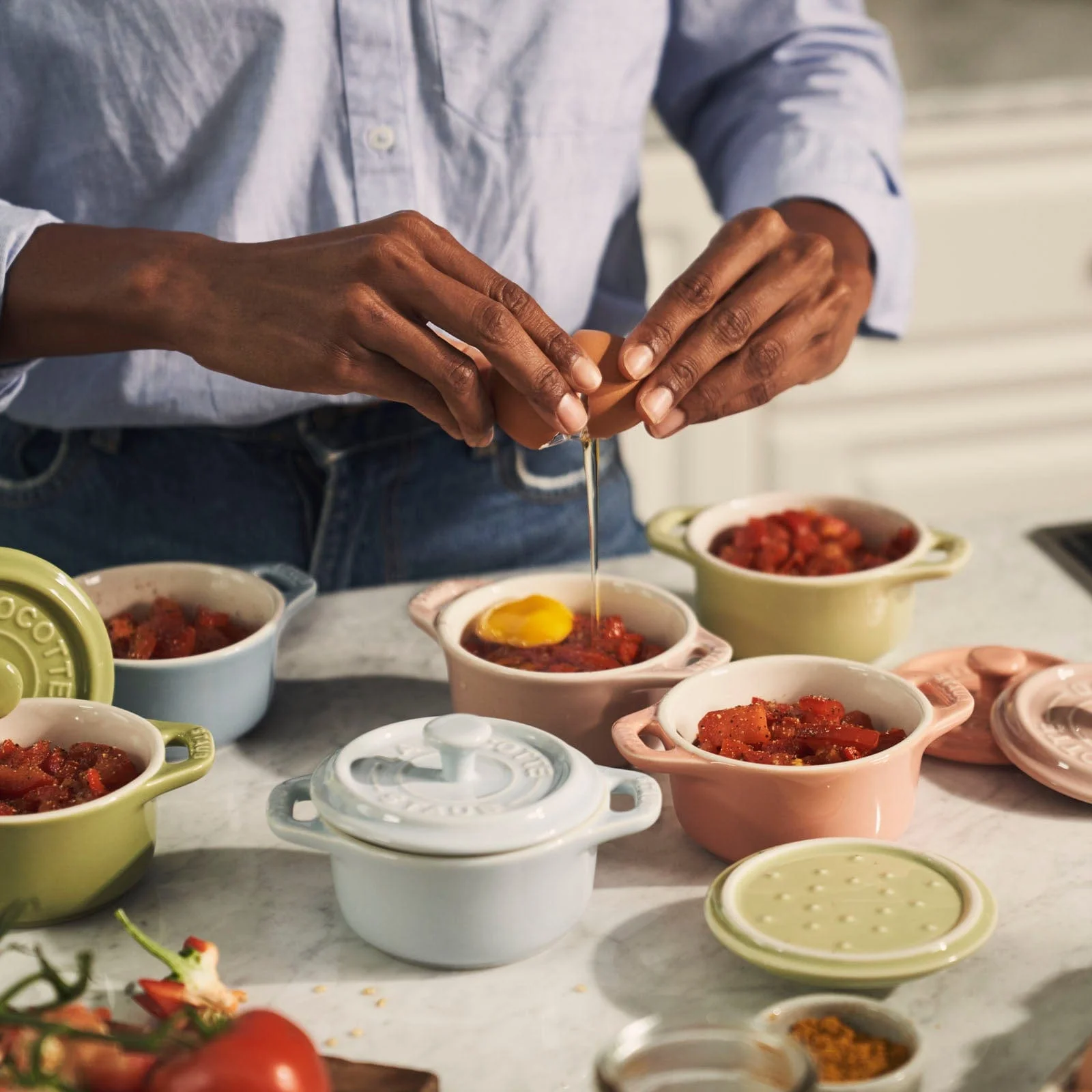 Staub Ceramic 6-pc Mini Round Cocotte Set - Macaron Pastel Colors - Image 4