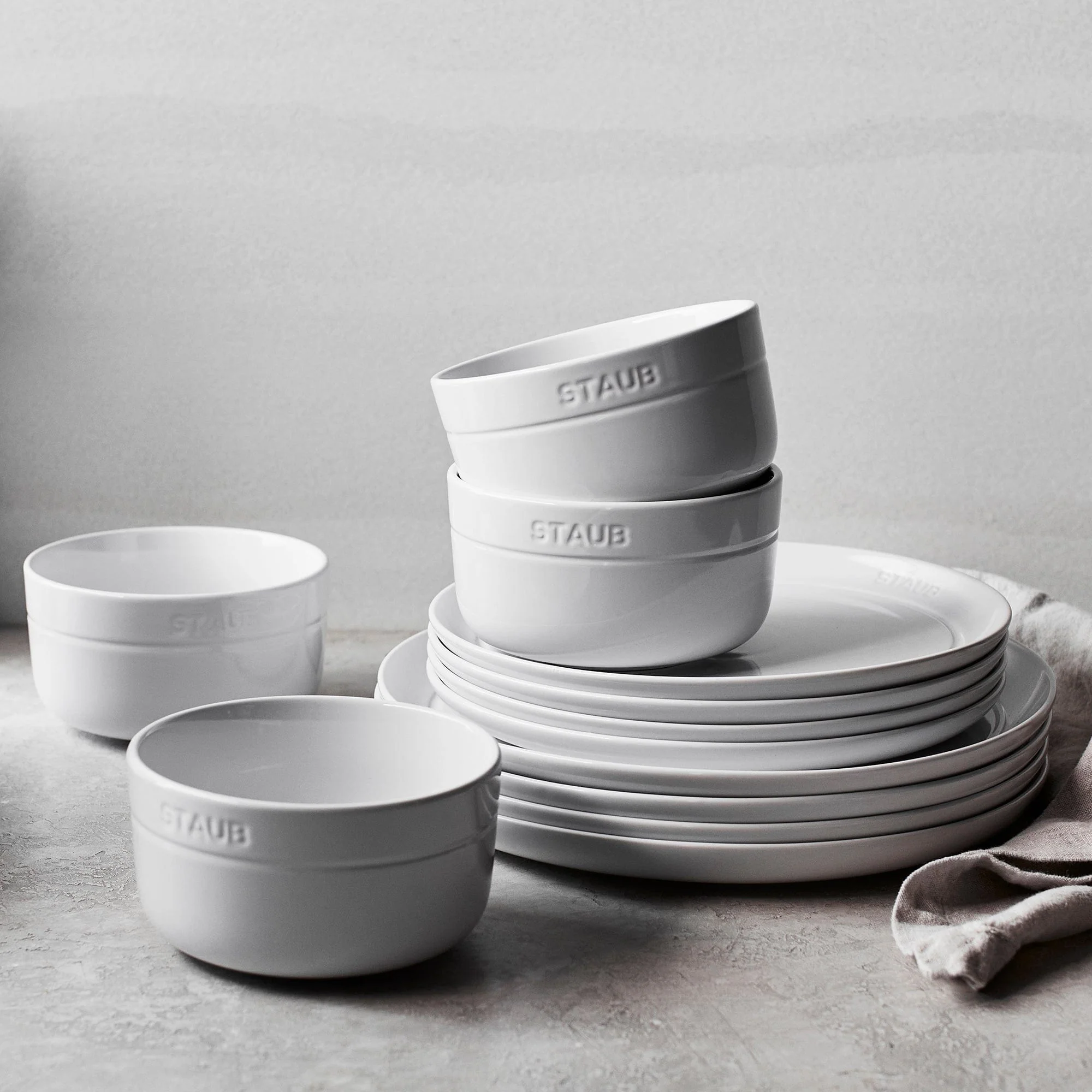 Staub Ceramic Dinnerware 12-pc Set - White - Image 4