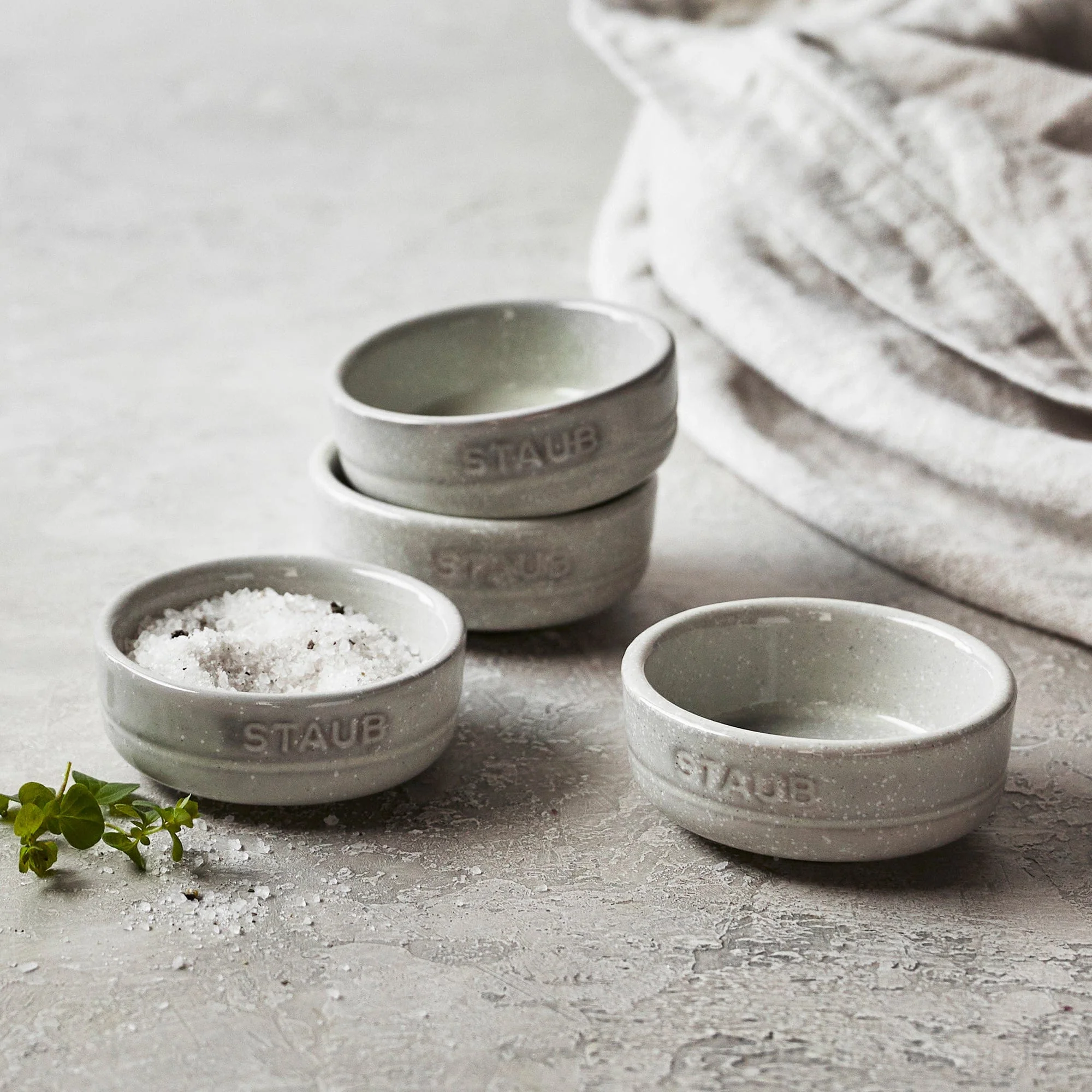 Staub Ceramic Dinnerware 4-pc Condiment Dish Set - White Truffle - Image 2