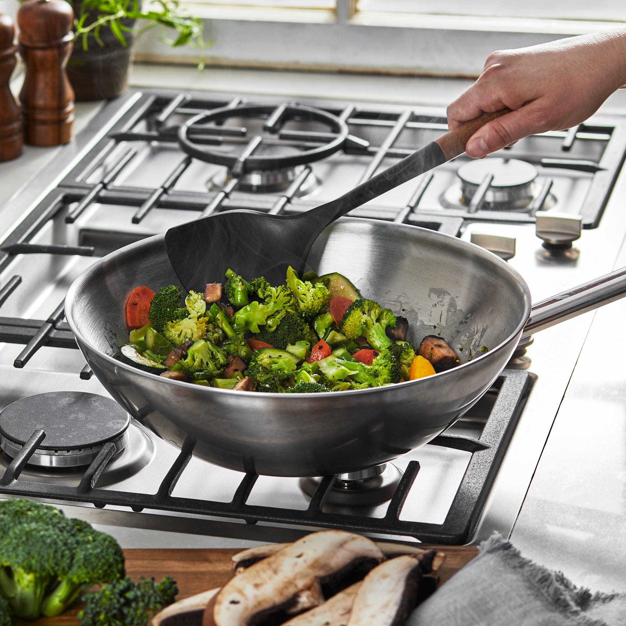 Staub Silicone Wok Turner, BPA-Free Cooking Utensil with Wood Handle - Image 2