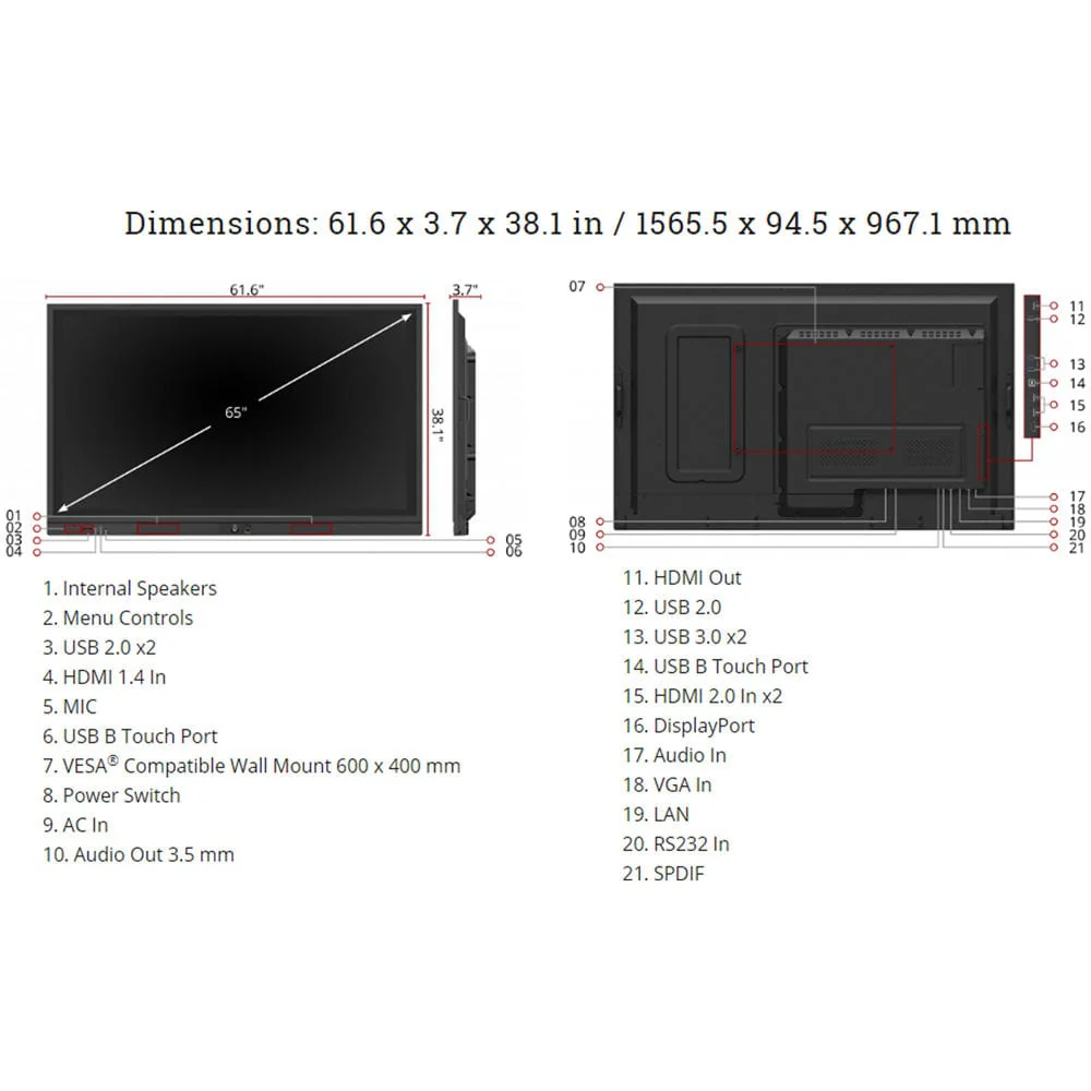 ViewSonic 65" ViewBoard 4K UHD Education and Enterprise Flat Panel Interactive Display - Certified Refurbished - Image 9