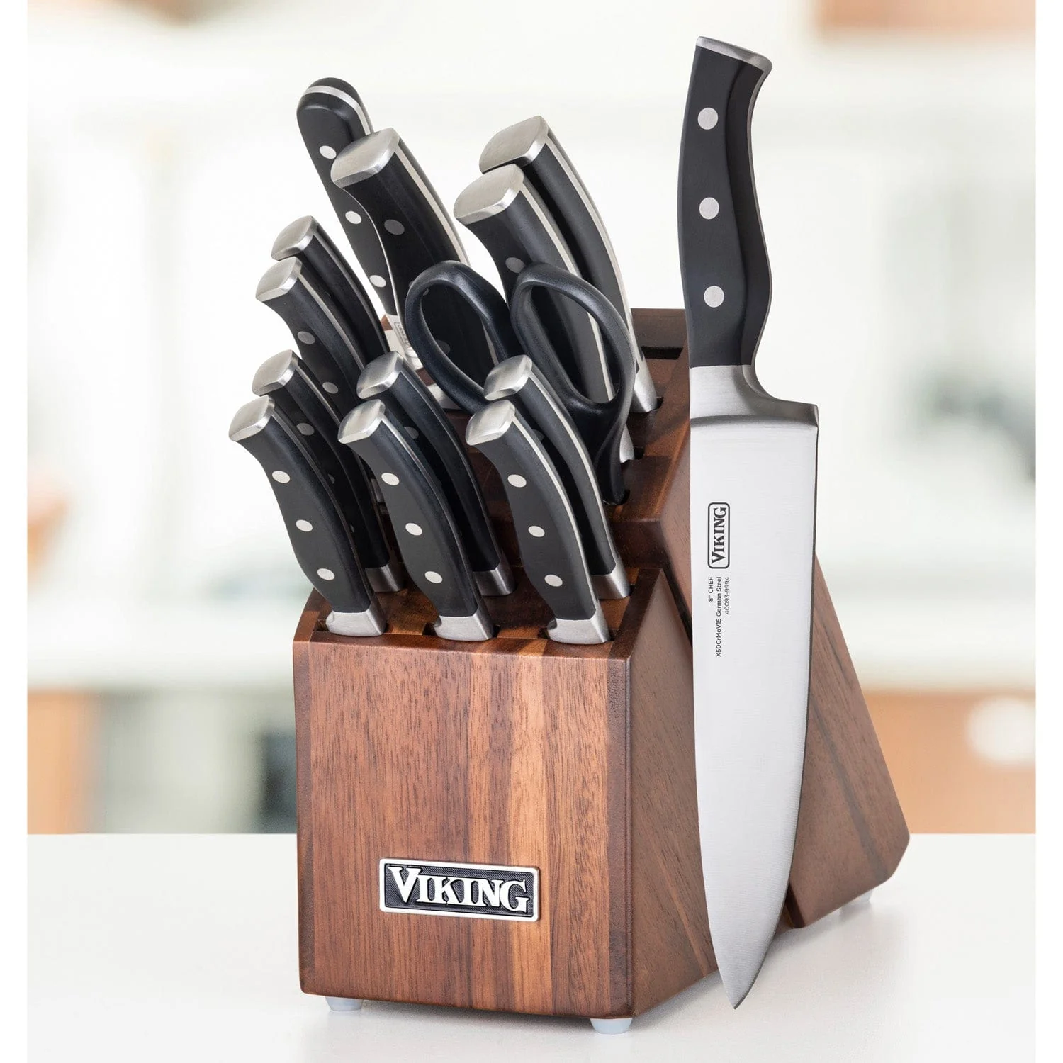 Viking 15-pc Stainless Steel Cutlery Block Set, Acacia Block - Image 2