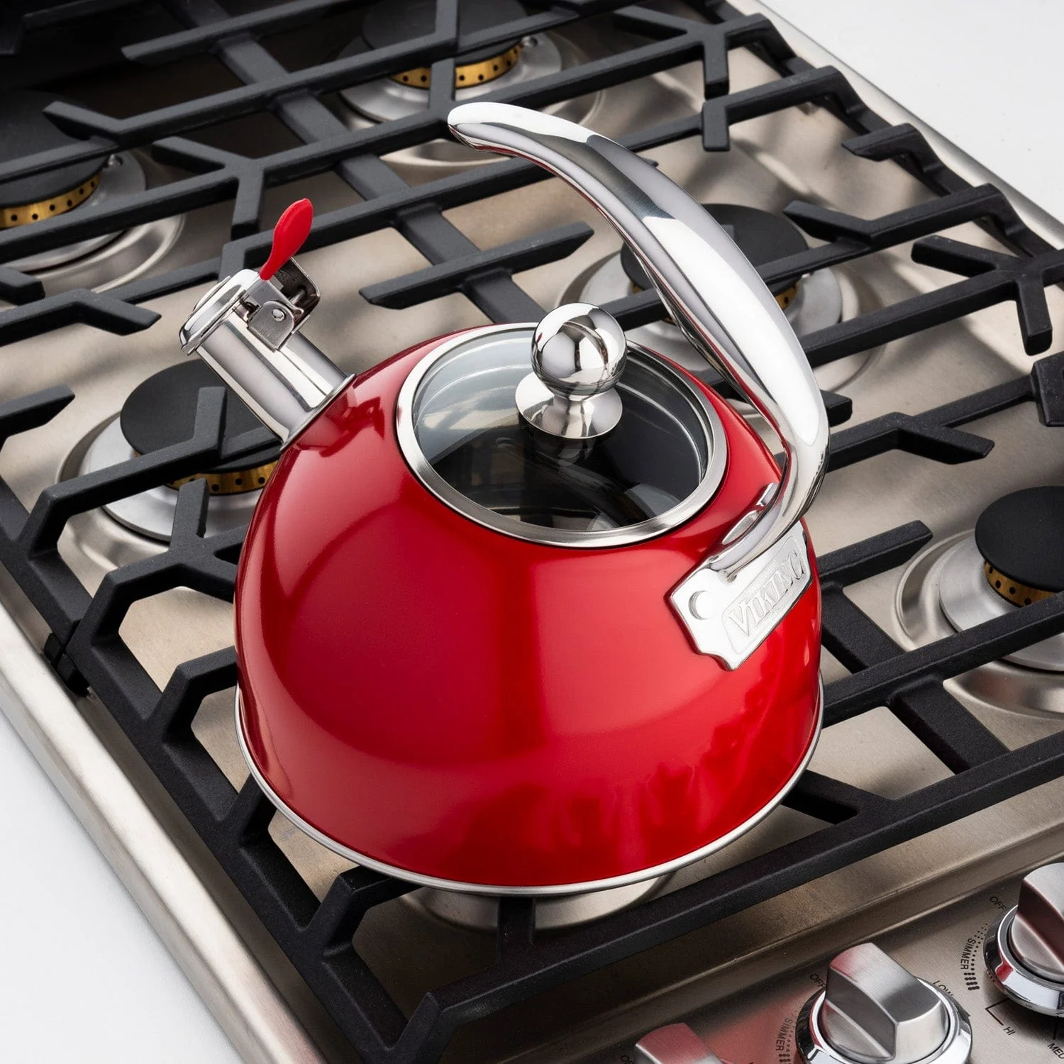 Viking 2.6-qt Stainless Steel Whistling Kettle with 3-Ply Base, Red - Image 4