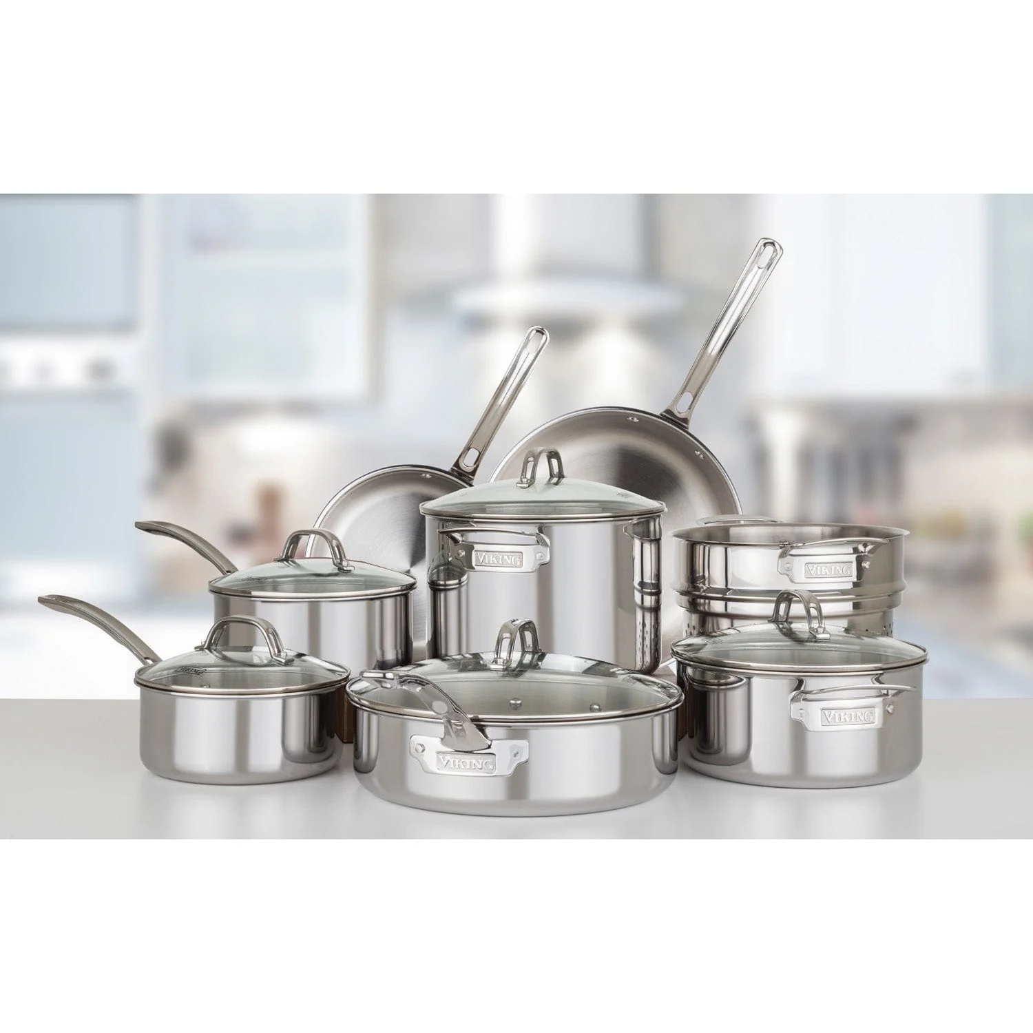 Viking 3-Ply 13-pc Stainless Steel Cookware Set with Glass Lids - Image 2