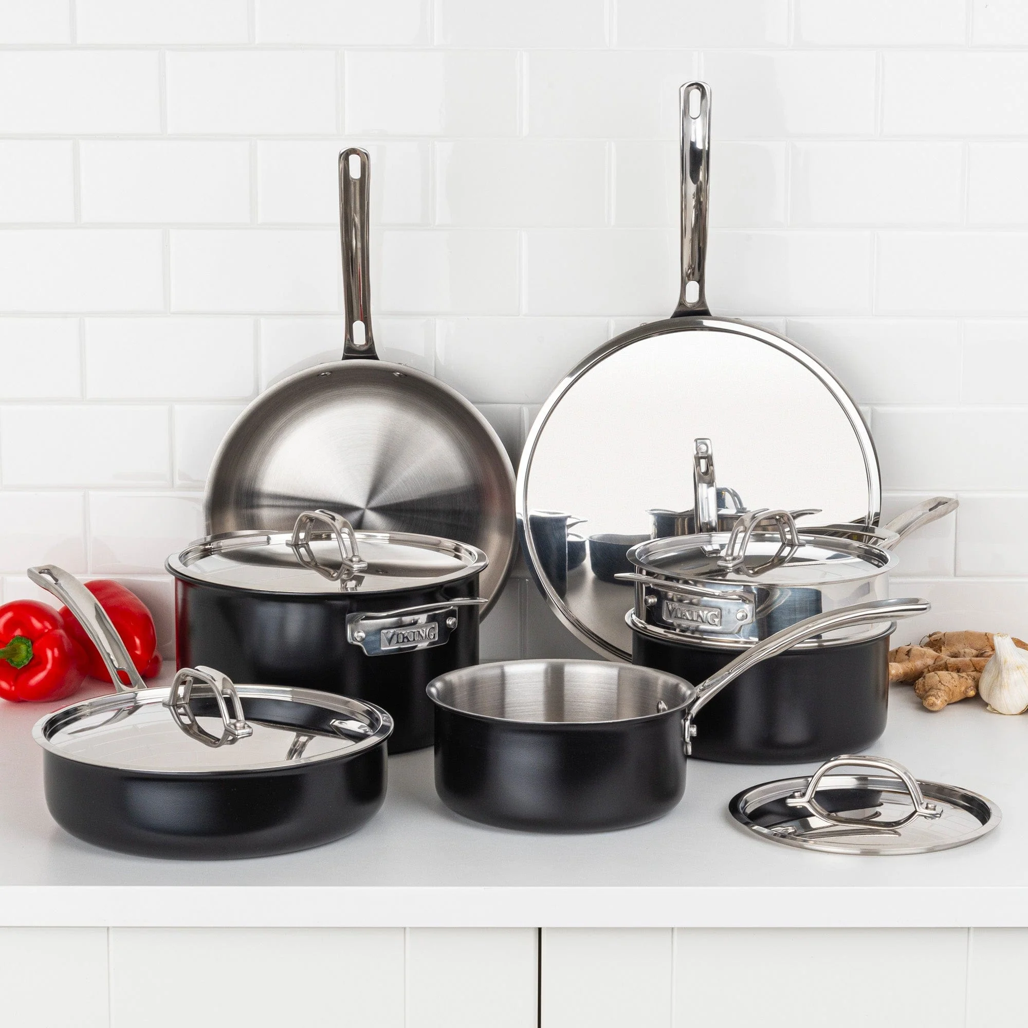 Viking 3-Ply Cast Black 12-pc Cookware Set with Metal Lids - Image 2