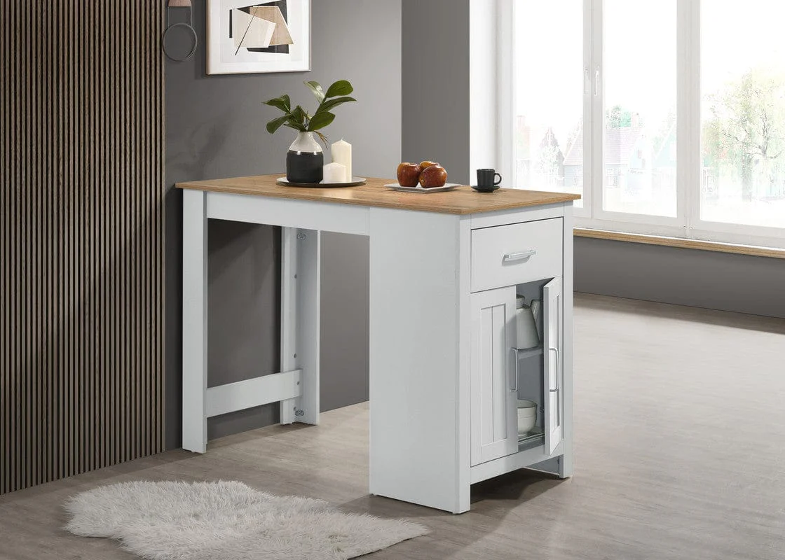 Willow & Hearth Alonzo 47"W Oak and White Small Space Counter Height Dining Table with Cabinet and Drawer Storage