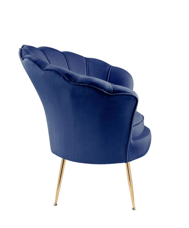 Willow & Hearth Angelina 34"W Blue Velvet Scalloped Back Barrel Accent Chair with Metal Legs - Image 4