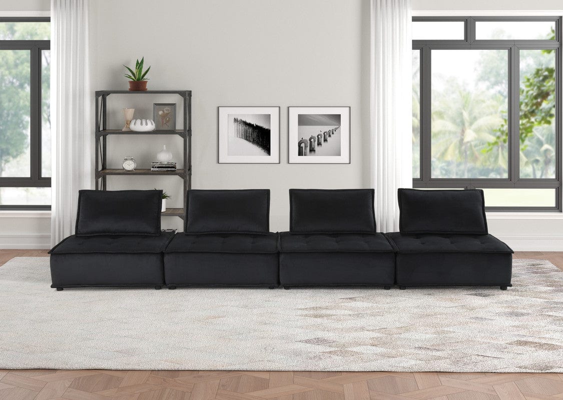 Willow & Hearth Anna 120"W Black Velvet 4 Pc Sectional Sofa - Image 5