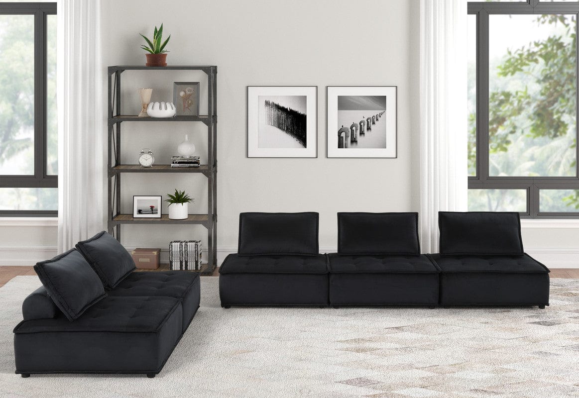 Willow & Hearth Anna 120"W Black Velvet 5 Pc Sectional Sofa - Image 5
