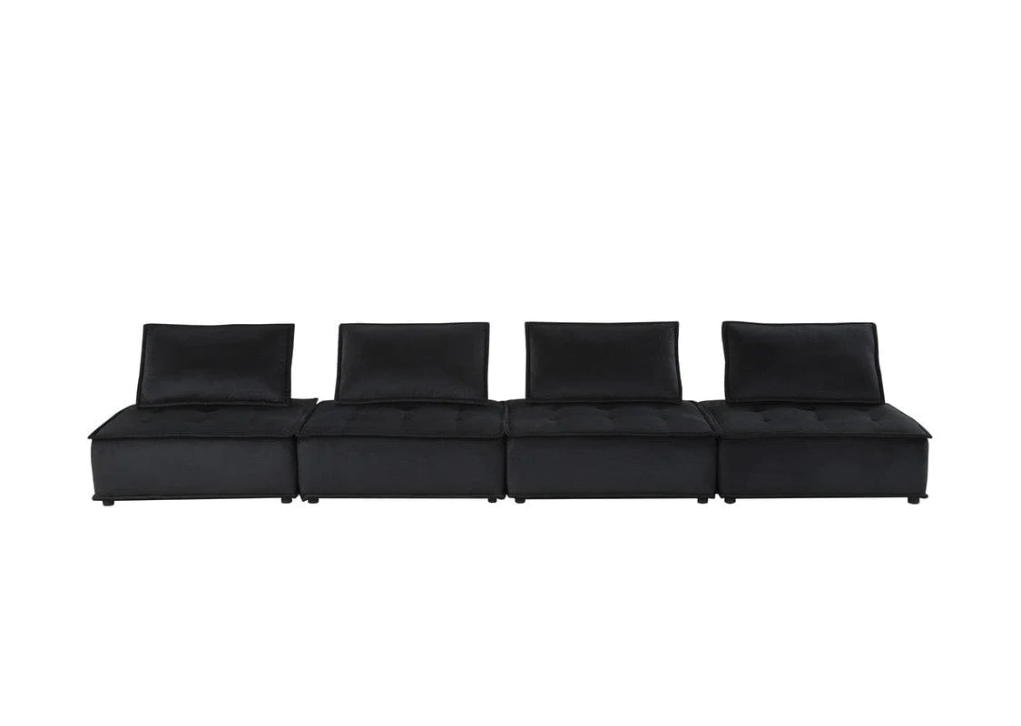 Willow & Hearth Anna 160"W Black Velvet 4-Seater Modular Sofa - Image 2