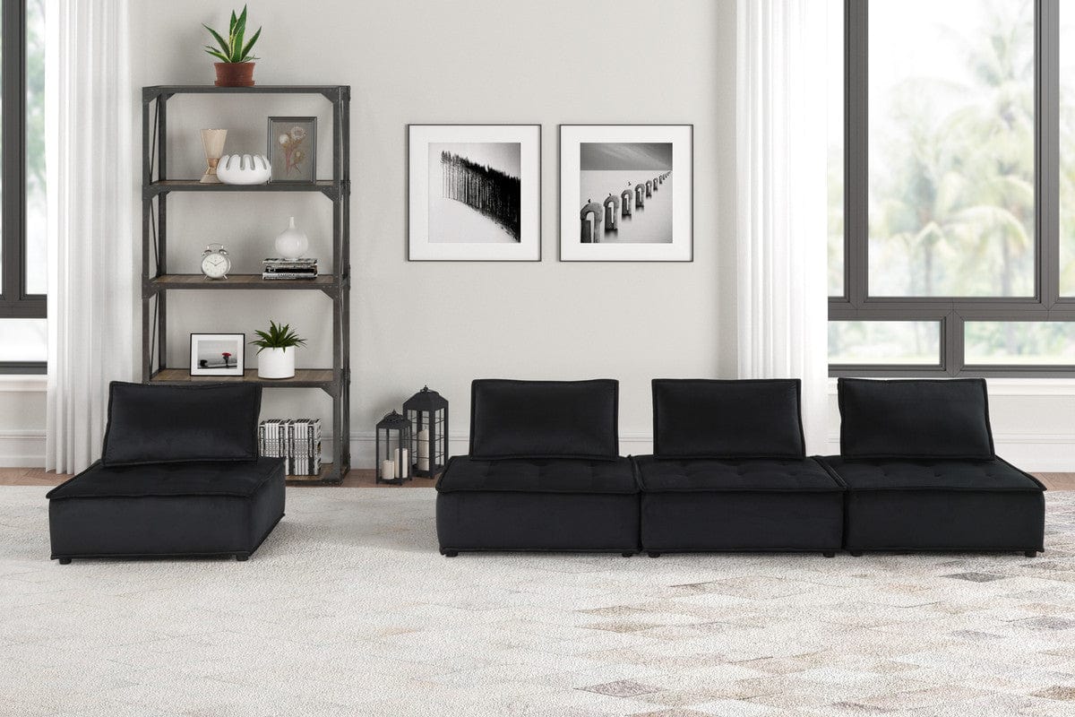 Willow & Hearth Anna 160"W Black Velvet 4-Seater Modular Sofa - Image 3