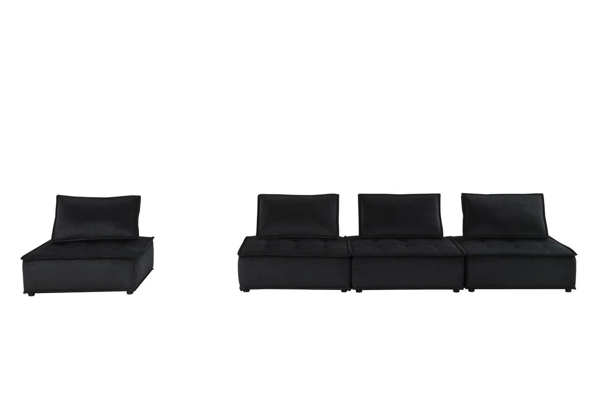 Willow & Hearth Anna 160"W Black Velvet 4-Seater Modular Sofa - Image 4