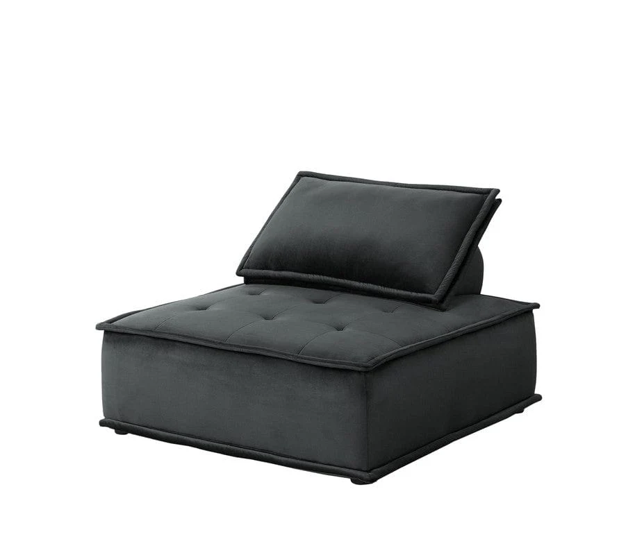 Willow & Hearth Anna 80"W Black Velvet 3 Pc Sectional Sofa Ottoman - Image 4