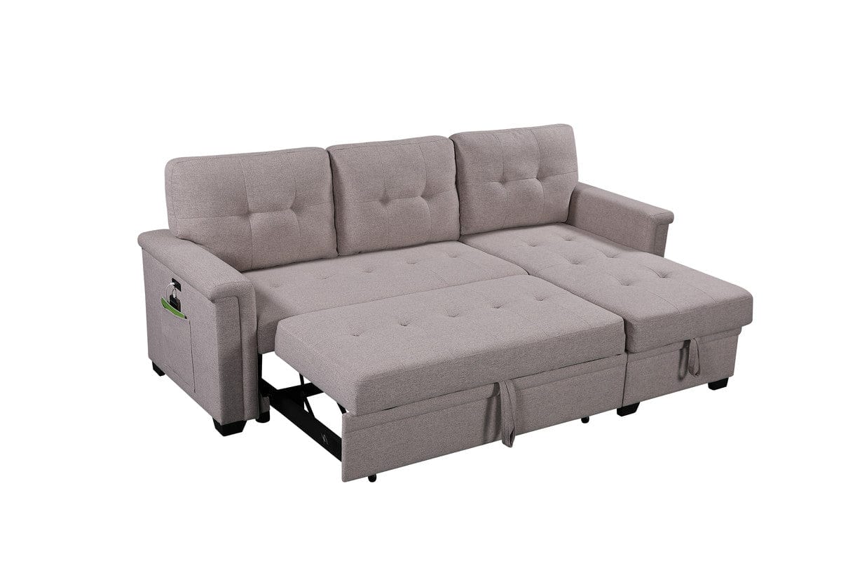 Willow & Hearth Ashlyn 84"W Light Gray Reversible Sleeper Sectional Sofa with Storage Chaise, USB Charging Ports and Pocket - Image 2