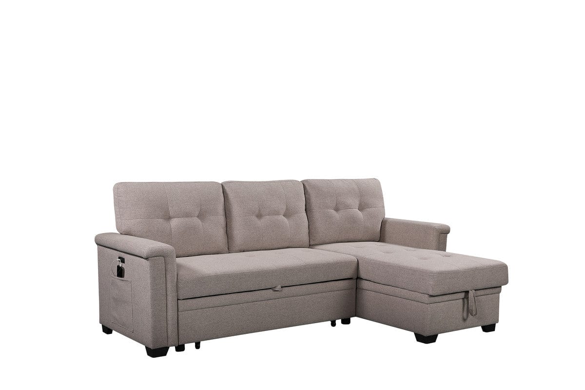 Willow & Hearth Ashlyn 84"W Light Gray Reversible Sleeper Sectional Sofa with Storage Chaise, USB Charging Ports and Pocket - Image 5