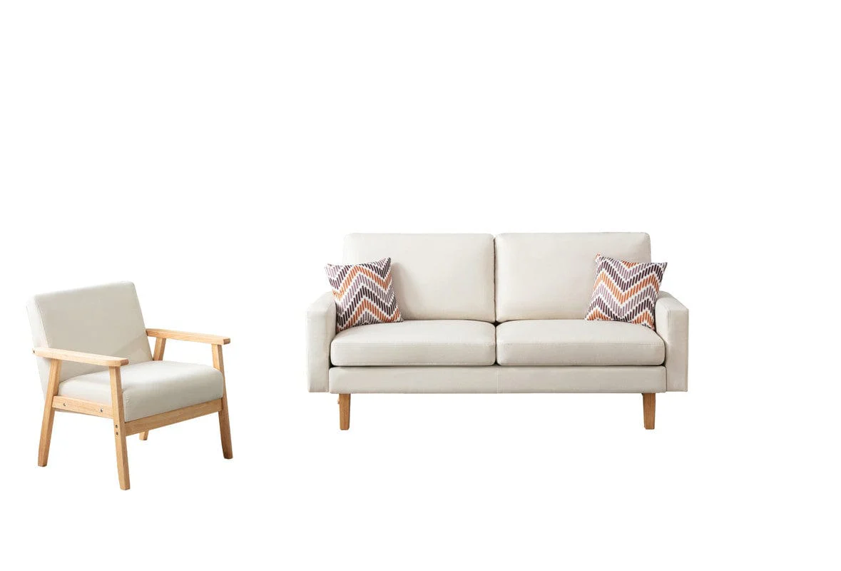 Willow & Hearth Bahamas 70"W Beige Linen Sofa and Chair Set with 2 Throw Pillows - Image 2