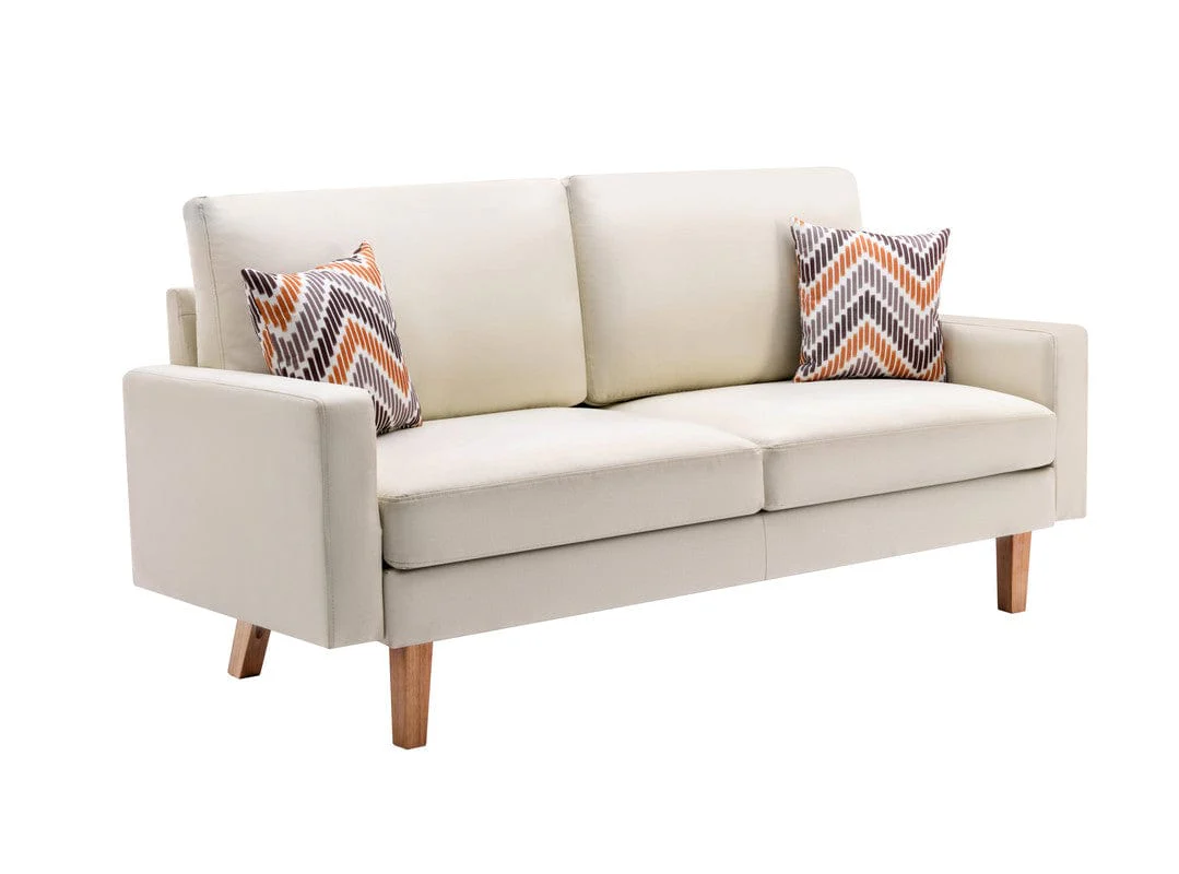 Willow & Hearth Bahamas 70"W Beige Linen Sofa with 2 Throw Pillows - Image 2