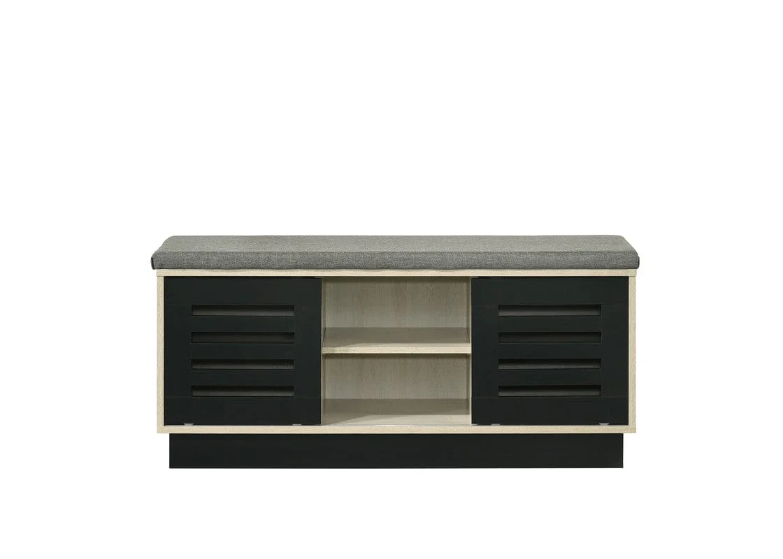 Willow & Hearth Brett 38.5"W Oak Finish Shoe Cabinet with Sliding Doors, Upholstered Top - Image 3