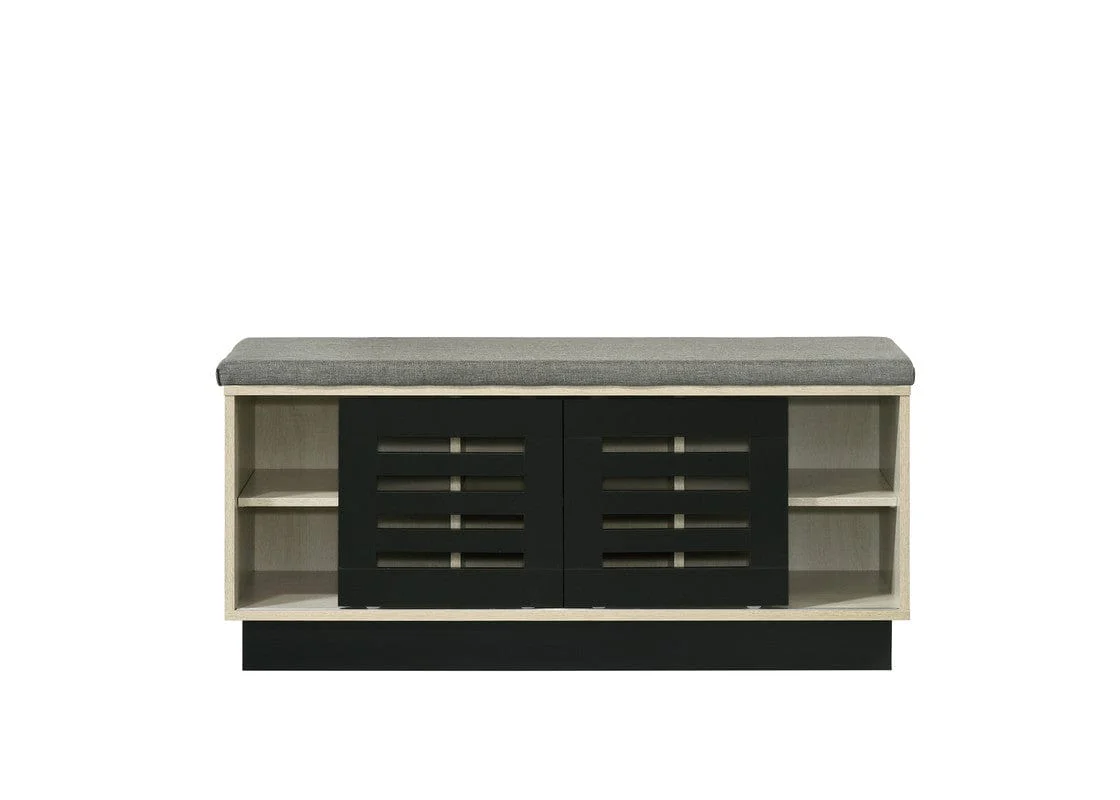 Willow & Hearth Brett 38.5"W Oak Finish Shoe Cabinet with Sliding Doors, Upholstered Top - Image 4