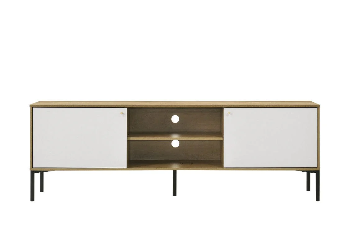 Willow & Hearth Burke 70"W White and Oak 2-Door TV Stand - Image 3