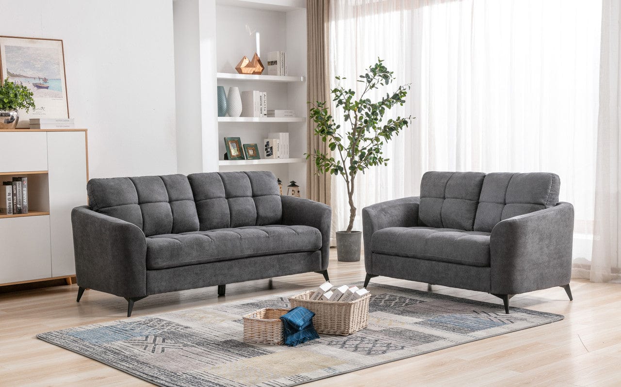Willow & Hearth Callie Gray Woven Fabric Sofa + Loveseat Living Room Set, 2 Pieces