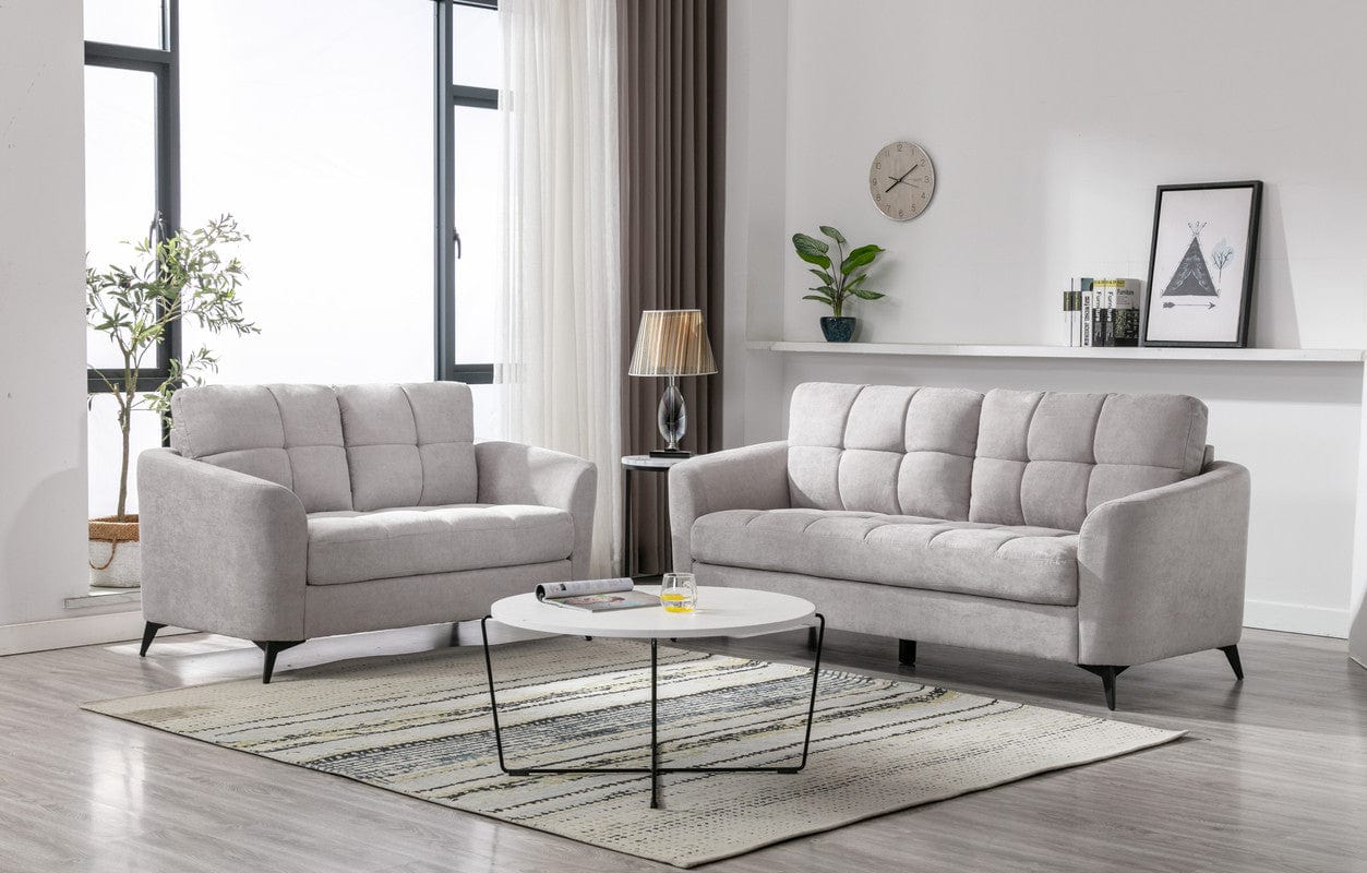 Willow & Hearth Callie Light Gray Woven Fabric Sofa + Loveseat Living Room Set, 2 Pieces