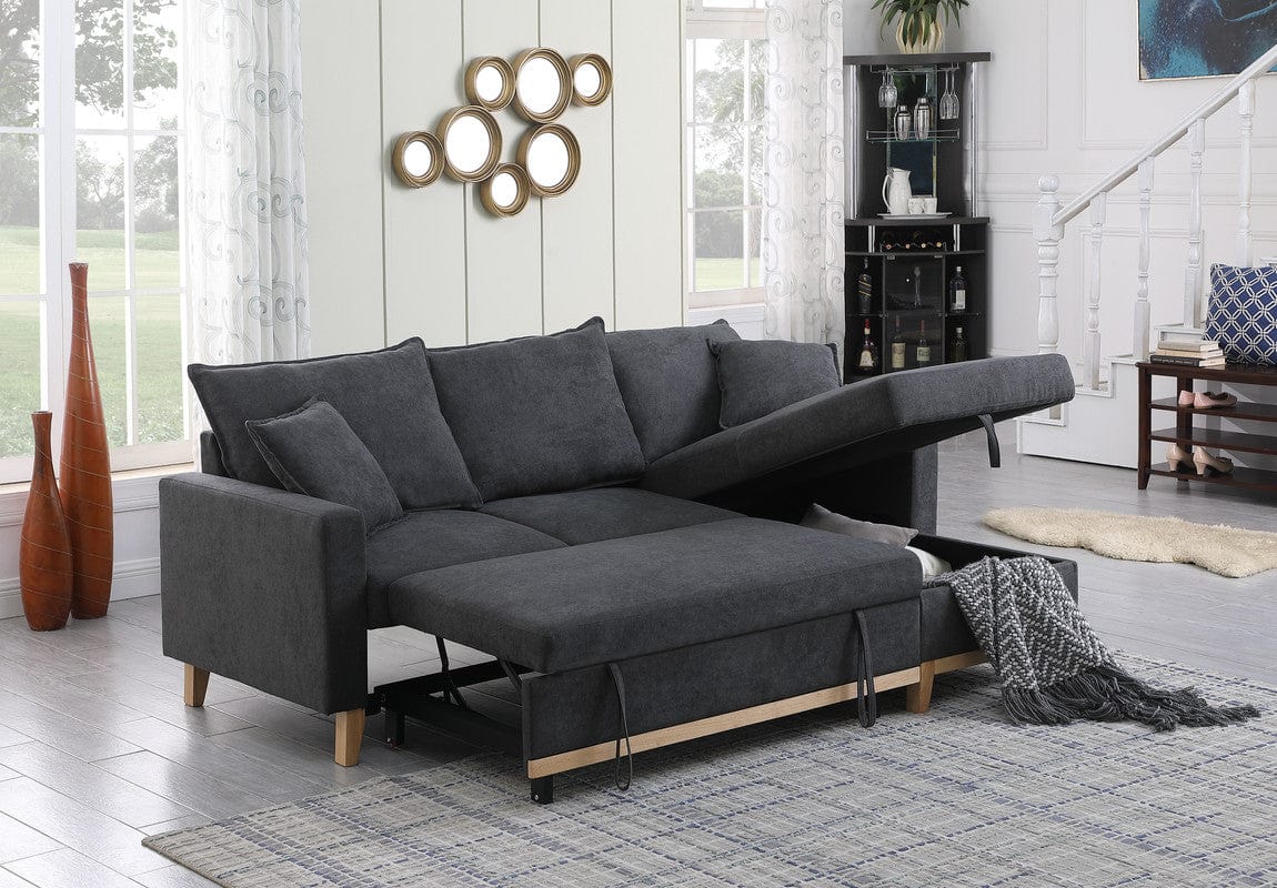 Willow & Hearth Colton 84.25"W Dark Gray Woven Reversible Sleeper Sectional Sofa with Storage Chaise - Image 5