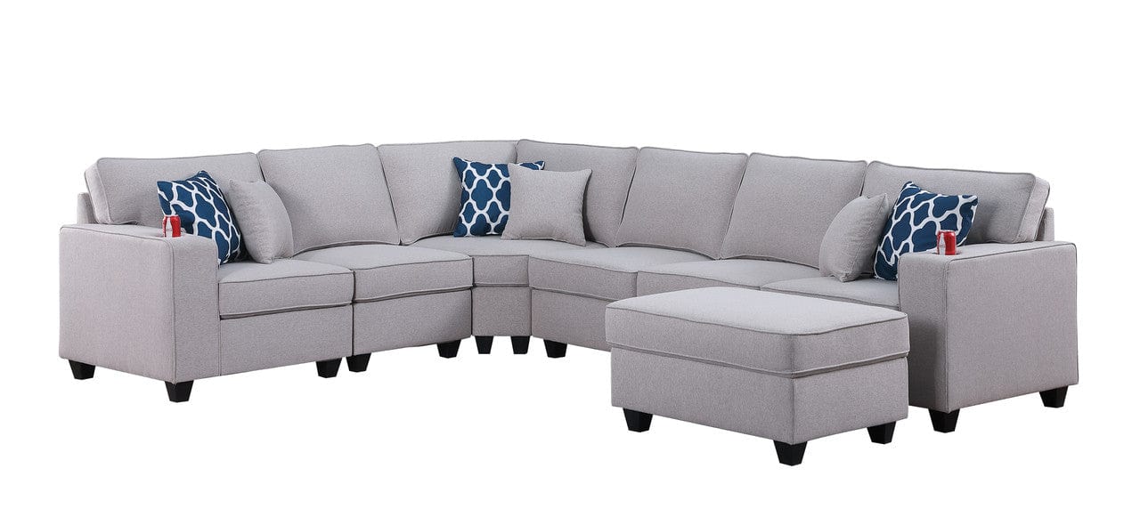 Willow & Hearth Cooper 125"W Light Gray Linen 7Pc Reversible L-Shape Sectional Sofa with Ottoman and Cupholder - Image 3