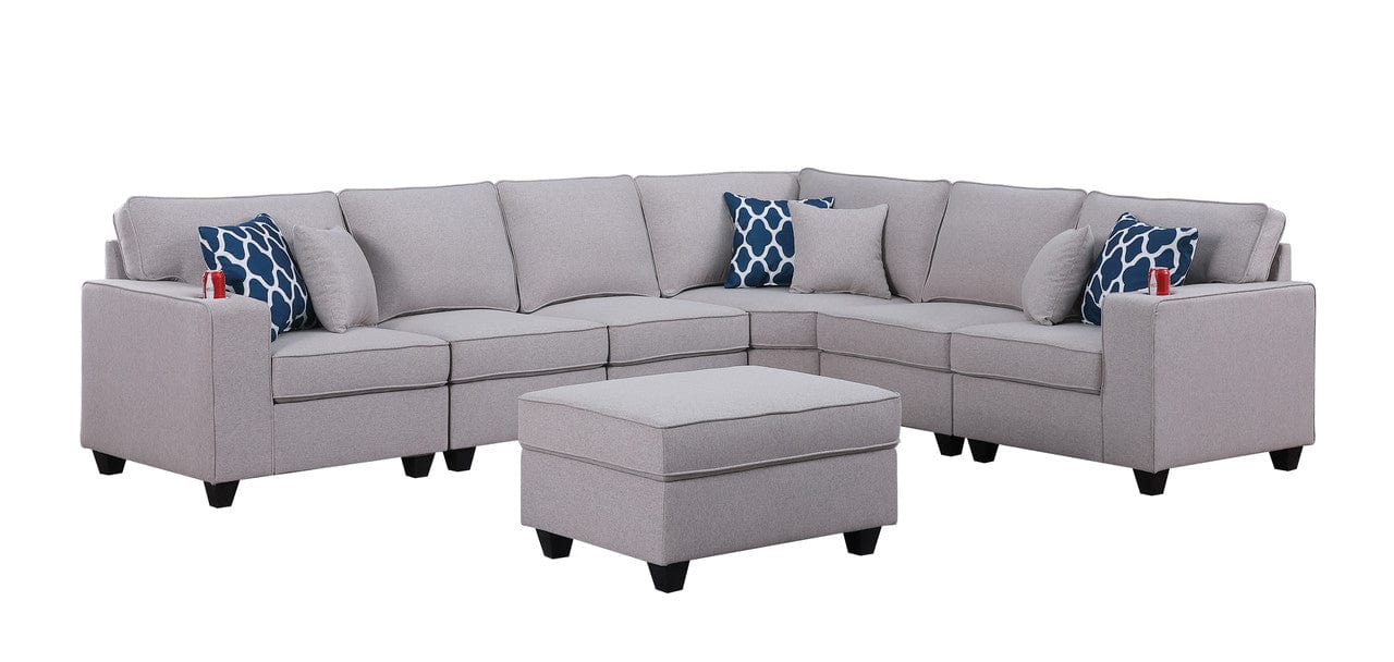 Willow & Hearth Cooper 125"W Light Gray Linen 7Pc Reversible L-Shape Sectional Sofa with Ottoman and Cupholder - Image 4