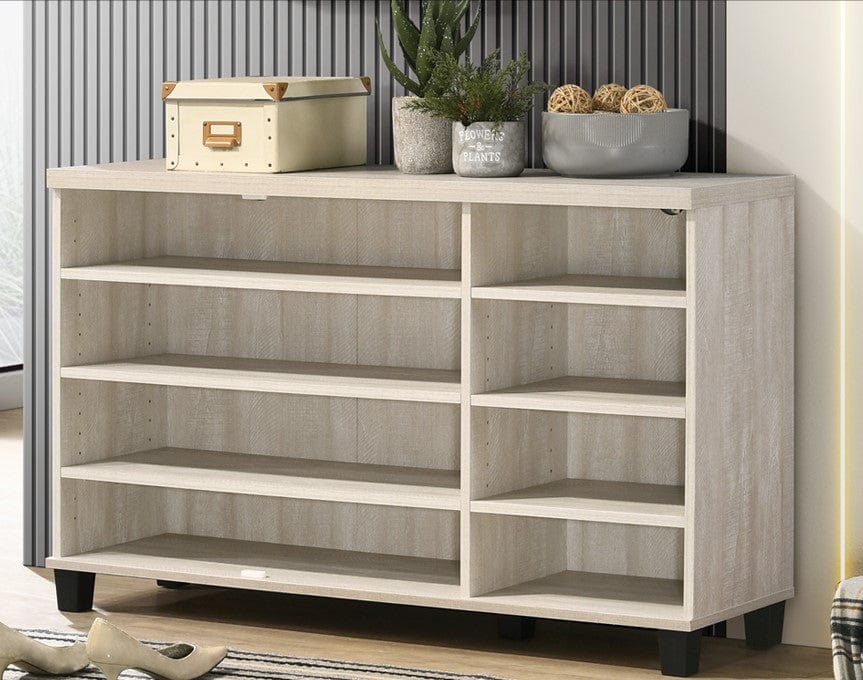 Willow & Hearth Corby 45"W Dusty Gray Oak Finish 3-Door Shoe Cabinet - Image 3