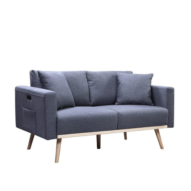 Willow & Hearth Easton 56.5"W Dark Gray Linen Fabric Loveseat with USB Charging Ports Pockets & Pillows - Image 2