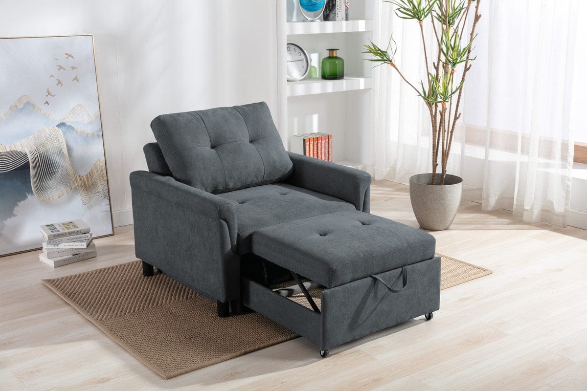 Willow & Hearth Hannah 35"W Dark Gray Woven Convertible Armchair - Image 3
