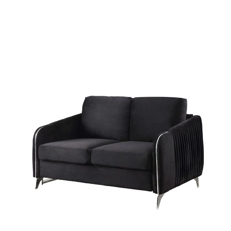 Willow & Hearth Hathaway 54"W Black Velvet Modern Chic Loveseat Couch - Image 2