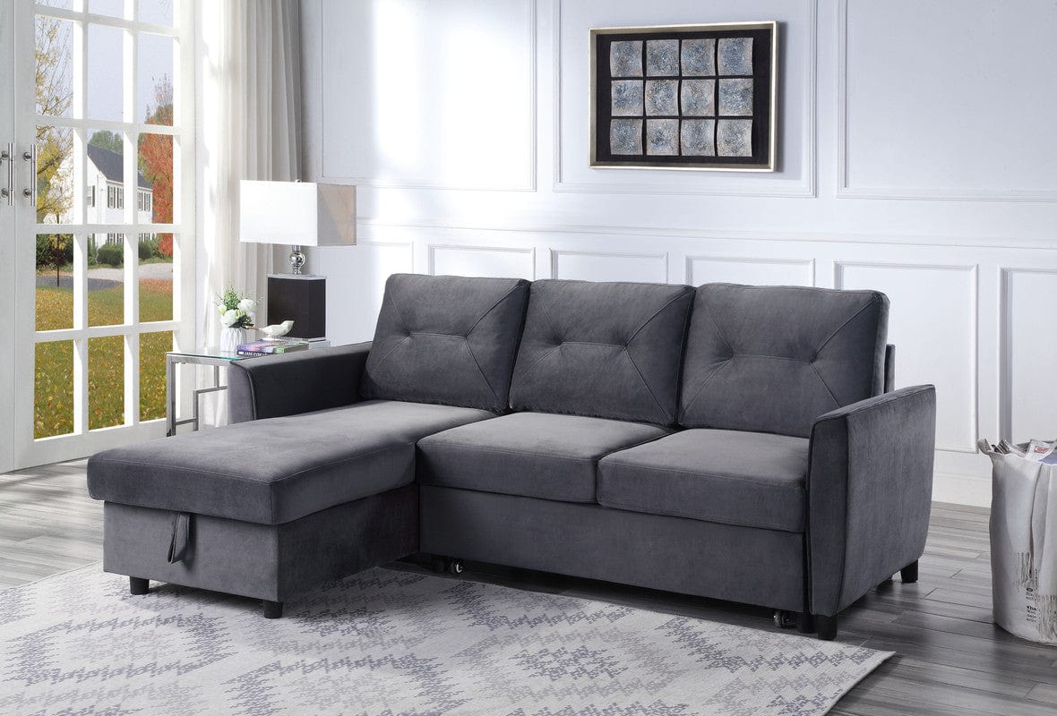 Willow & Hearth Hudson 83"W Dark Gray Velvet Reversible Sleeper Sectional Sofa with Storage Chaise - Image 2
