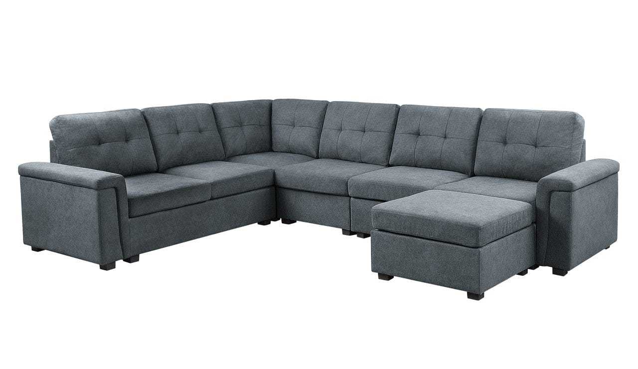 Willow & Hearth Isla 119"W Gray Woven Fabric 7-Seater Sectional Sofa with Ottoman - Image 3