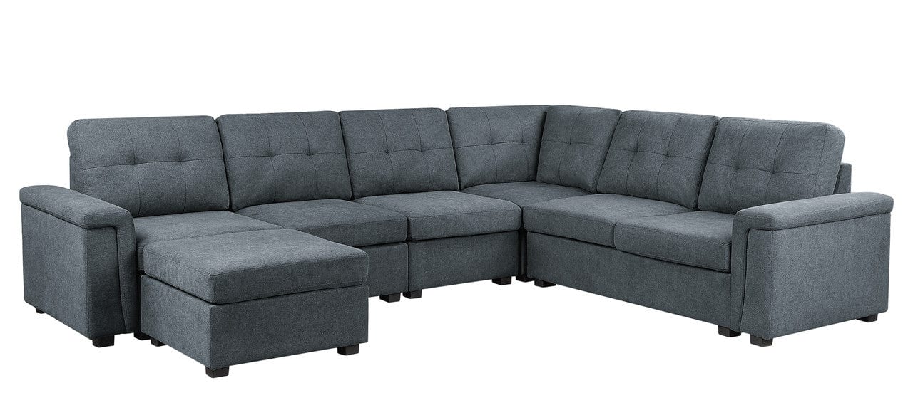 Willow & Hearth Isla 119"W Gray Woven Fabric 7-Seater Sectional Sofa with Ottoman - Image 2