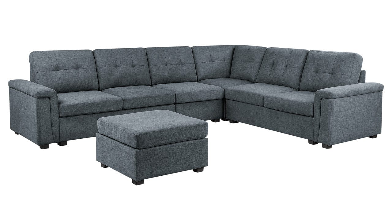 Willow & Hearth Isla 119"W Gray Woven Fabric 7-Seater Sectional Sofa with Ottoman - Image 5