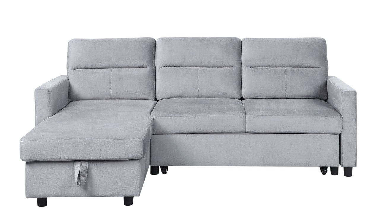 Willow & Hearth Ivy 81.5"W Light Gray Velvet Reversible Sleeper Sectional Sofa with Storage Chaise and Side Pocket - Image 4