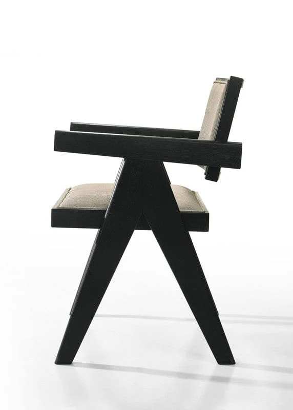 Willow & Hearth Jasper 21"W Set of 2 Ebony Black Dining Arm Chairs with Beige Upholstered Seat - Image 4