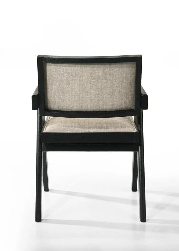 Willow & Hearth Jasper 21"W Set of 2 Ebony Black Dining Arm Chairs with Beige Upholstered Seat - Image 5