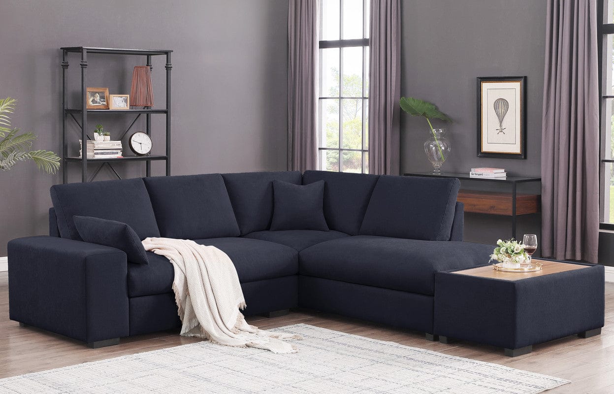 Willow & Hearth Joshua 100"W Dark Gray Woven Fabric Sectional Sofa with Right Facing Chaise and Console Ottoman - Image 3