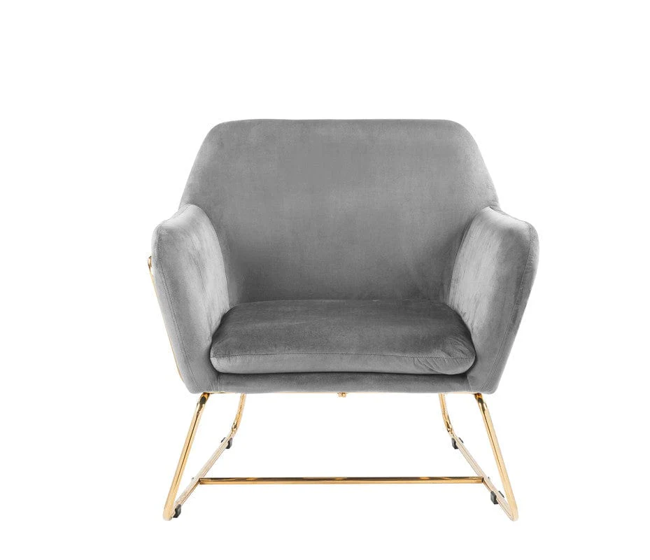 Willow & Hearth Keira 29.5"W Gray Velvet Accent Chair with Metal Base - Image 3