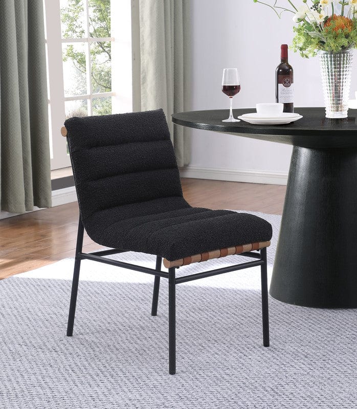 Willow & Hearth Lahni Black Boucle Fabric Set of 2 Dining Chair with Black Iron Legs - Image 4