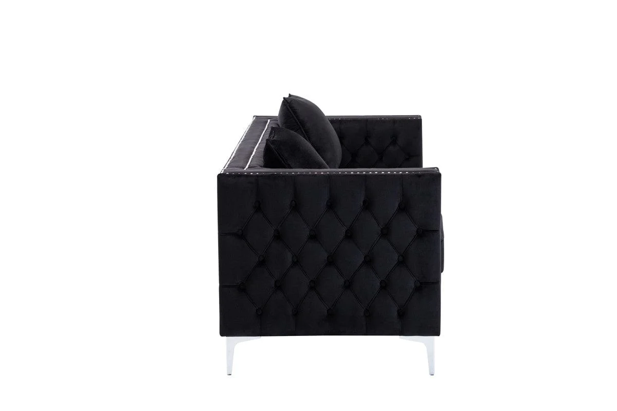 Willow & Hearth Lorreto 86"W Black Velvet Sofa - Image 3