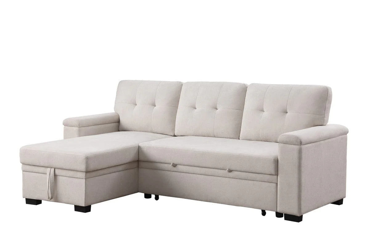 Willow & Hearth Lucca II 84.5"W Beige Woven Fabric Reversible Sleeper Sectional Sofa with Storage Chaise - Image 2