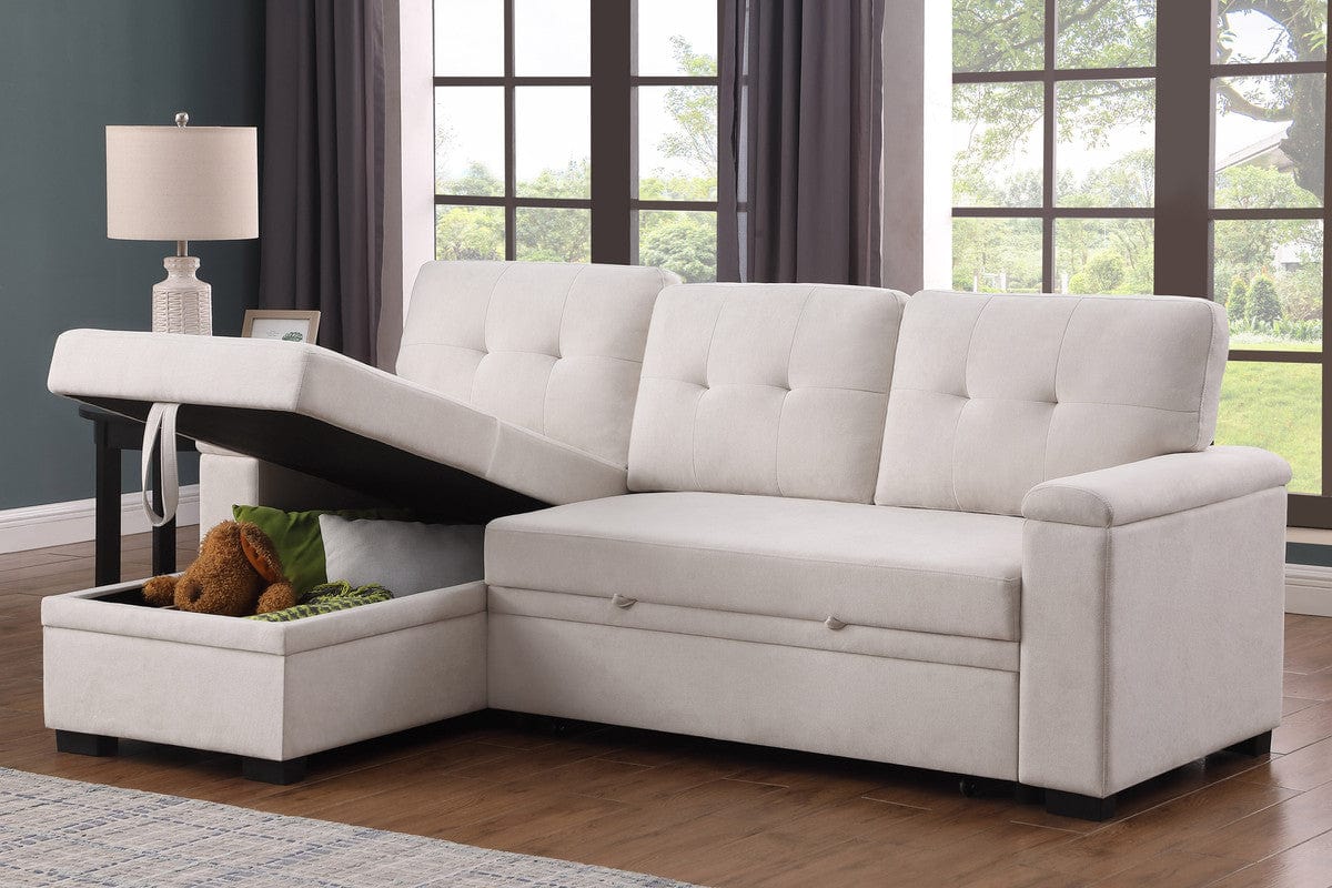 Willow & Hearth Lucca II 84.5"W Beige Woven Fabric Reversible Sleeper Sectional Sofa with Storage Chaise - Image 3